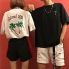 Couple Matching Short-sleeve Palm Tree Embroidered T-shirt