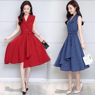 Sleeveless A-line Midi Wrap Dress