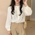 Puff Sleeve Floral Embroidered Shirt Light Almond - One Size