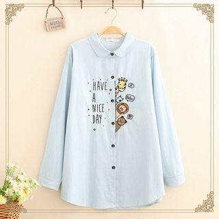Animal Embroidered Striped Long Sleeve Shirt