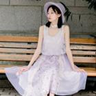 Set: Lace Panel Sleeveless A-line Midi Dress + Shawl