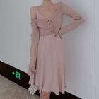 Sweetheart-neckline Cropped Cardigan / Ribbed Knit Tank Dress