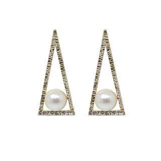 Faux-pearl Triangle Earrings Gold - One Size
