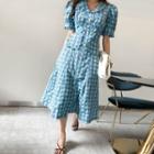 Frilled Checked A-line Long Shirtdress