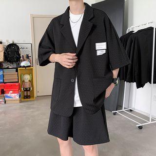Set: Short-sleeve Applique Blazer + Loose Fit Shorts