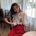 Elbow-sleeve Embroidered Shirt / A-line Skirt