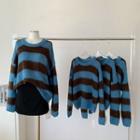 Round Neck Striped Sweater Stripe - Blue & Black - One Size