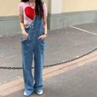 High-waist Washed Denim Jumpsuit