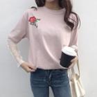Lace-sleeve Mock-two Print T-shirt