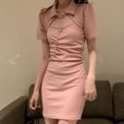 Set: Spaghetti Strap Shirred Bodycon Dress + Shrug