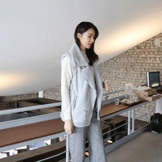 Faux-shearling Vest With Belt