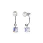925 Sterling Silver Square Earrings With Pearls And Austrian Element Crystals Silver - One Size