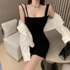 Spaghetti-strap Mini Sheath Dress / Single-breasted Jacket