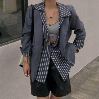 Plain Blazer / Striped Shirt