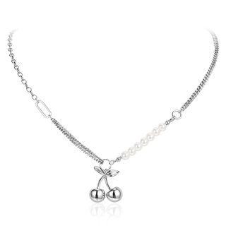 Cherry Pendant Faux Pearl Alloy Necklace Silver - One Size