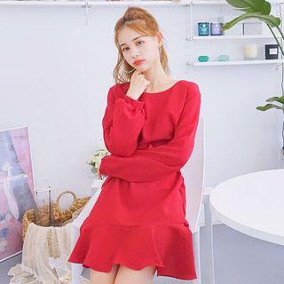 Ruffle-hem Tie-waist Dress