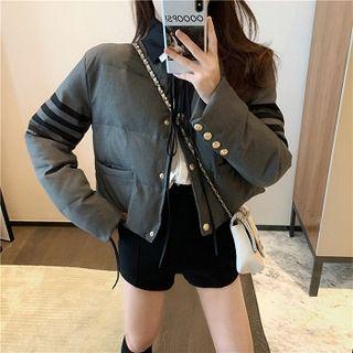 Color-block Crewneck Long-sleeve Blouse / Single-breasted Long-sleeve Jacket