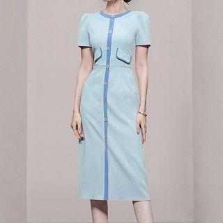 Short-sleeve Contrast Trim Midi Bodycon Dress
