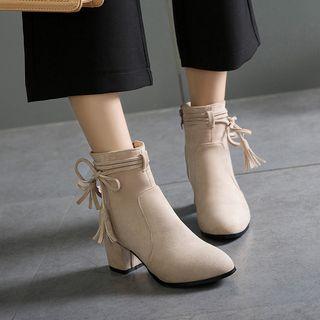 Block Heel Tassel Detail Short Boots