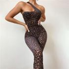 One-shoulder Leopard Print Jumpsuit