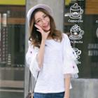 Pompom Lace Trim 3/4 Sleeve Top