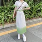 Short-sleeve Gradient Polo Shirt / Midi Skirt