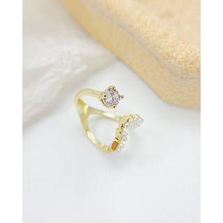Rhinestone Faux Pearl Alloy Open Ring 097 - Gold - One Size
