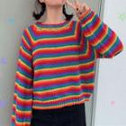 Striped Raglan Loose-fit Cropped Sweater As Shown In Figure - One Size