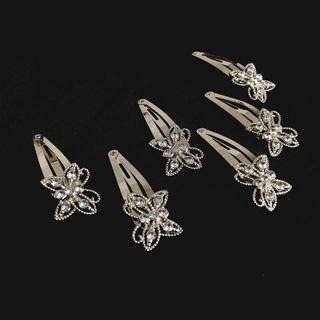 Set Of 6: Butterfly Rhinestone Hair Clips 6 Pcs - As Figure - One Size