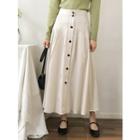 Button-front Pleated Maxi Skirt