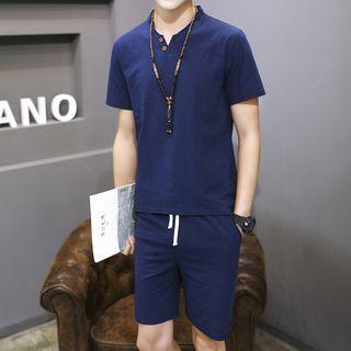 Set: Short-sleeve Linen T-shirt + Wide-leg Shorts