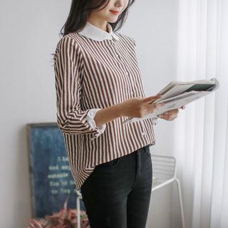 Peter Pan-collar Stripe Cotton Shirt