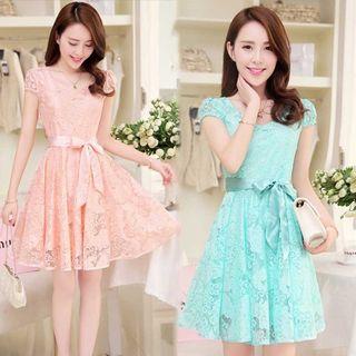 Cap-sleeve A-line Lace Chiffon Dress