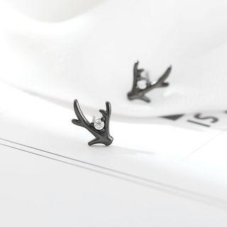 925 Sterling Silver Rhinestone Deer Horn Earring 1 Pair - Earrings - One Size