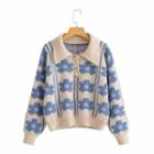 Floral Print Polo-neck Sweater Blue Floral - Beige - One Size