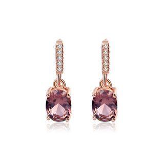 Sterling Silver Plated Rose Gold Fashion Simple Geometric Oval Earrings With Purple Cubic Zirconia Rose Gold - One Size