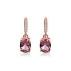 Sterling Silver Plated Rose Gold Fashion Simple Geometric Oval Earrings With Purple Cubic Zirconia Rose Gold - One Size
