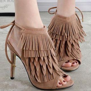 High-heel Fringed Sandals