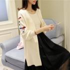 3/4-sleeve Embroidery Long Cardigan