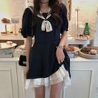 Sailor Collar Mesh Layer Dress Dark Blue - One Size