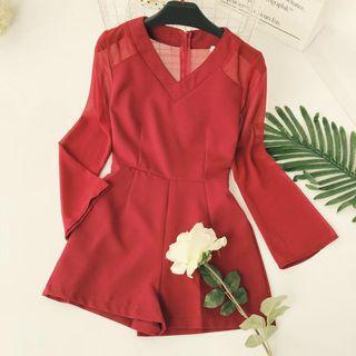Long-sleeve Chiffon Wide-leg Playsuit