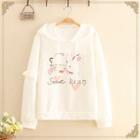 Heart Detail Rabbit Print Hoodie White - One Size