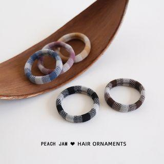 Set Of 5: Plaid Hair Tie Set Of 5 - Coffee & Blue & Pink & Yellow & Black - One Size