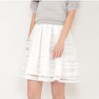 High Waist Striped Mesh A-line Skirt