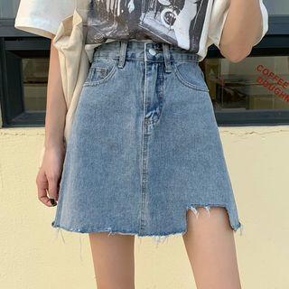 Irregular Denim Mini A-line Skirt