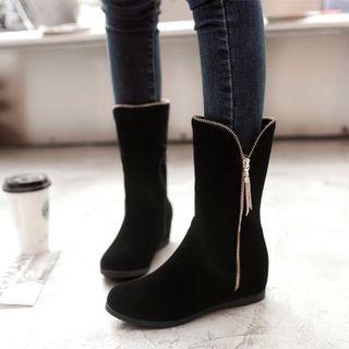 Zipped Wedge Mid-calf Boots