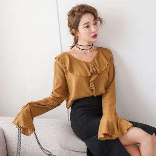 Bell-sleeve Frilled-trim Top