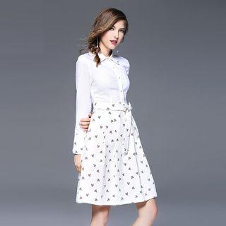 Patterned A-line Dress With Belt