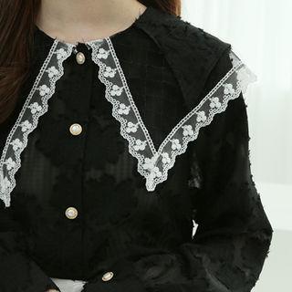 Puritan-collar See-through Blouse