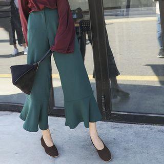Ruffle-hem Wide-leg Pants